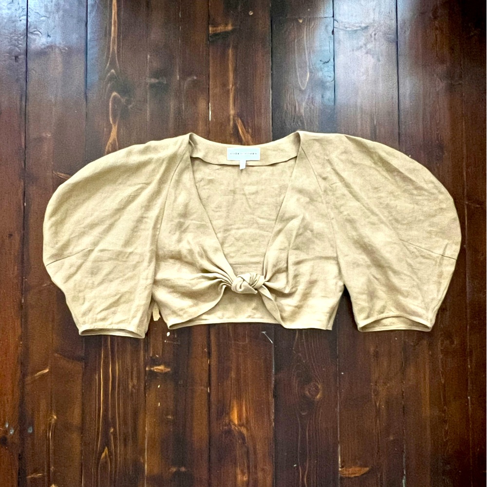 Mara Hoffman Raya Hemp Tie Front Crop Blouse Light Brown Tan Size 10, NWOT